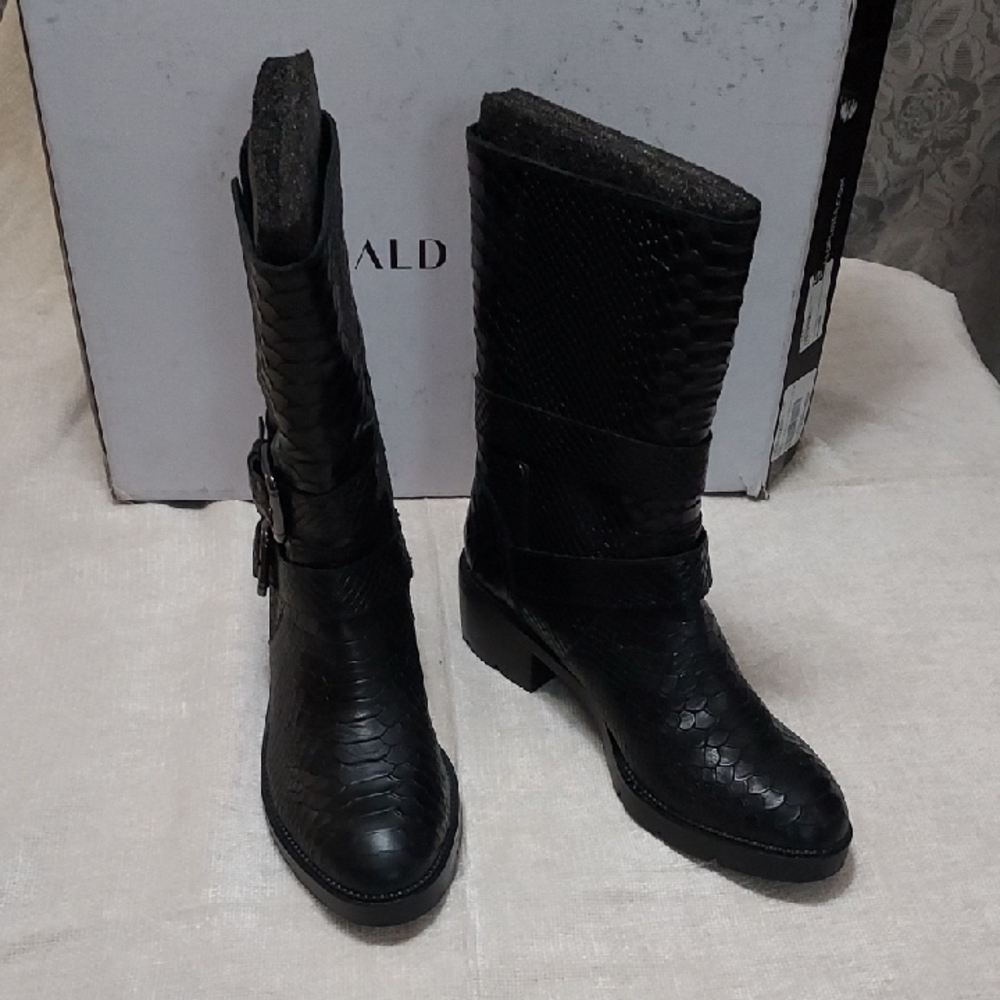 Donald J. Pliner Saraya Black Snake Print Leather Combat Boots